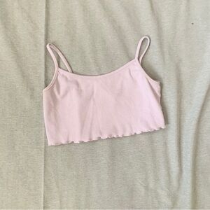 Light Purple Ribbed Lettuce Trim Crop Top